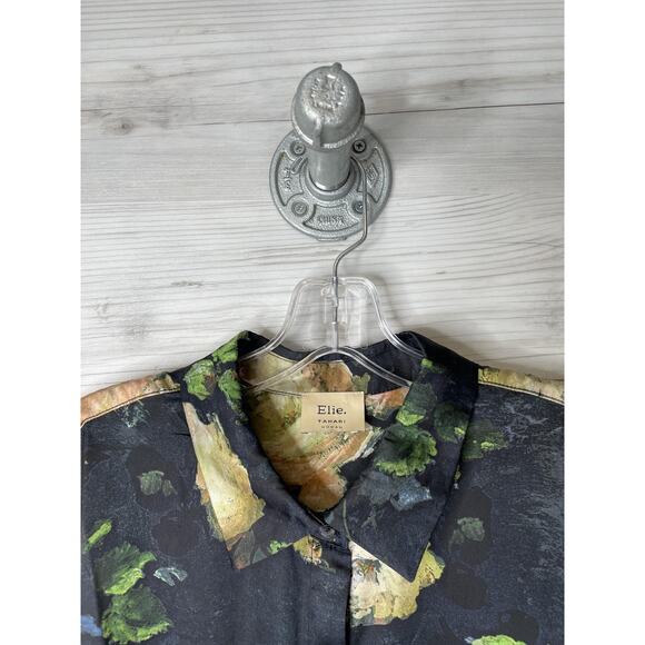 Elie Tahari Shirt Womens 1X Black Floral Button Front Long Sleeve Blouse Plus - Picture 2 of 10